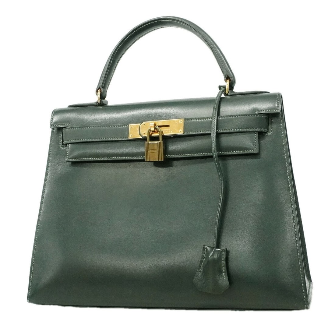 Hermes Kelly 28 Handbag, Box Calf Leather, Green, ?Q Stamp, Ladies': --- Catalog ---Category: SizeSize (HxWxD): 22cm x 29cm x 11cm / 8.66'' x 11.41'' x 4.33''Category: DesignType: HandbagColor: GreenGender: WomenMaterial: Box calf leather Hardware Color: GoldCategory: 