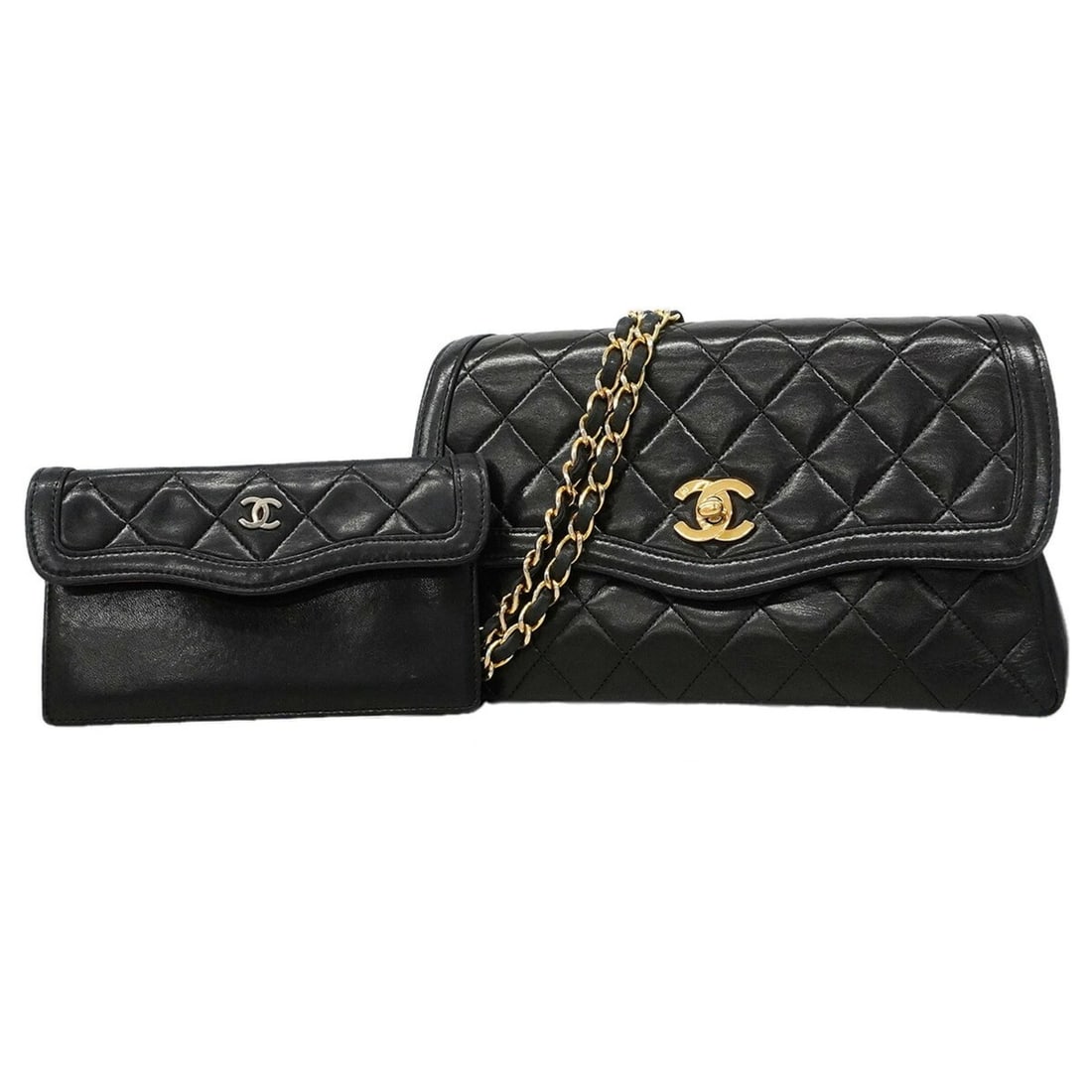 Chanel Matelassé Chain Shoulder Bag, Lambskin, Black, Women's: --- Catalog ---Category: SizeSize (HxWxD): 14cm x 23.5cm x 7cm / 5.51'' x 9.25'' x 2.75''Category: DesignType: Shoulder bagColor: BlackGender: WomenMaterial: Leather Hardware Color: GoldLeather/Fur Ty