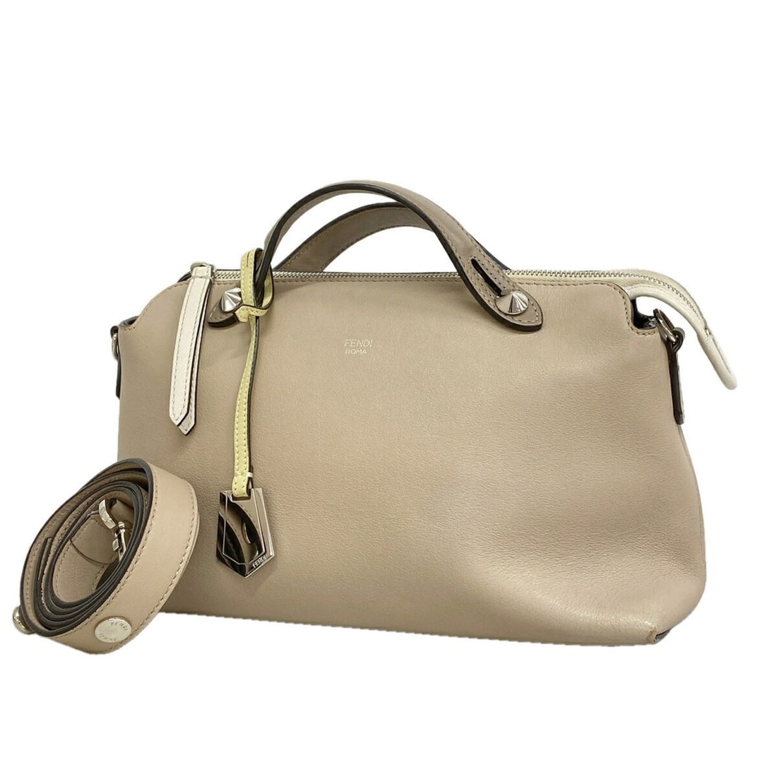 Fendi By The Way Leather Handbag, Beige and White, 2-way bag for women: --- Catalog ---Category: SizeSize (HxWxD): 18cm x 28cm x 12.5cm / 7.08'' x 11.02'' x 4.92''Category: DesignType: HandbagColor: Beige, WhiteGender: WomenMaterial: Leather Hardware Color: SilverCategory