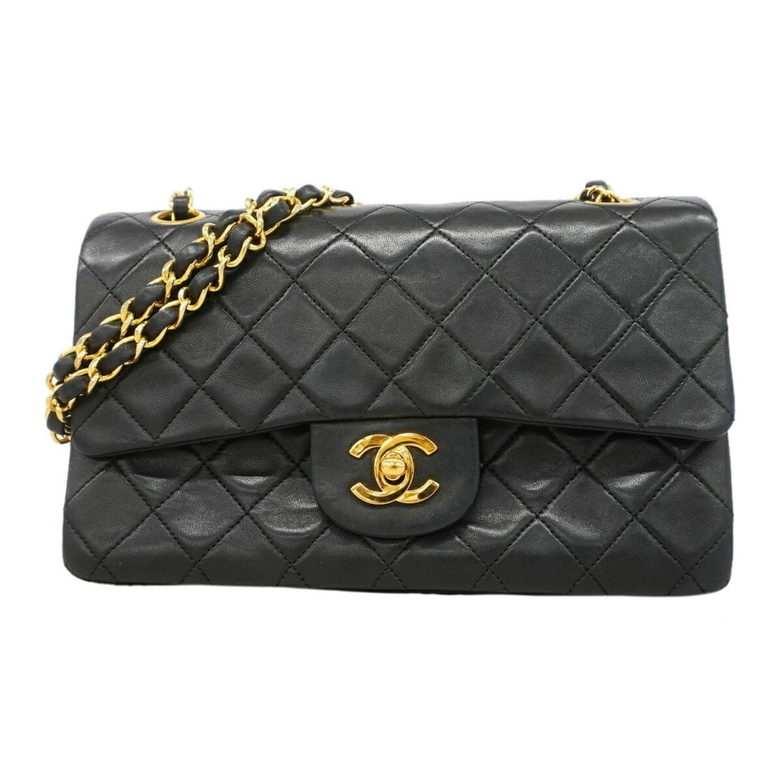 Chanel Matelassé Shoulder Bag, Double Flap, Chain, Lambskin, Black, Women's, OP023427 (1 of 16)