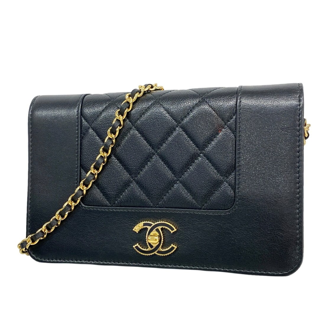 Chanel Mademoiselle Chain Shoulder Wallet, Lambskin, Black, Women's, OP022352 (1 of 17)