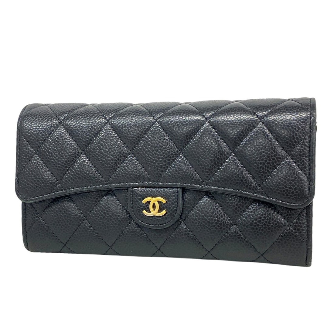Chanel Matelassé Long Wallet, Caviar Leather, Black, Women's, OP021574: --- Catalog ---Category: SizeSize (HxWxD): 10.5cm x 19.5cm x 3.5cm / 4.13'' x 7.67'' x 1.37''Category: DesignType: Long wallet (bi-fold)Color: BlackGender: WomenMaterial: Grained Calfskin Category: Ge