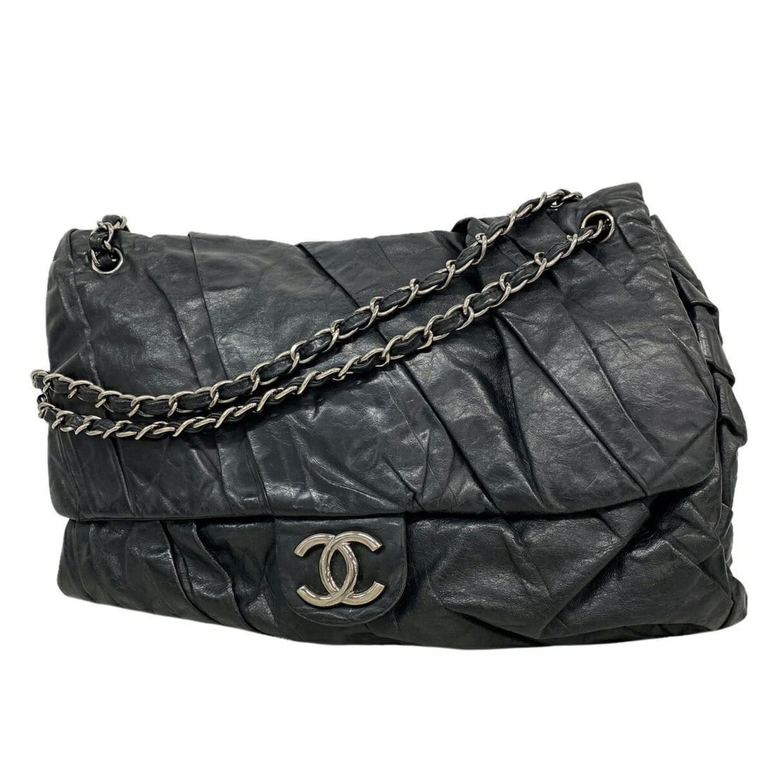 Chanel Shoulder Bag, Double Chain, Leather, Black, Women's, OP020822 (1 of 12)