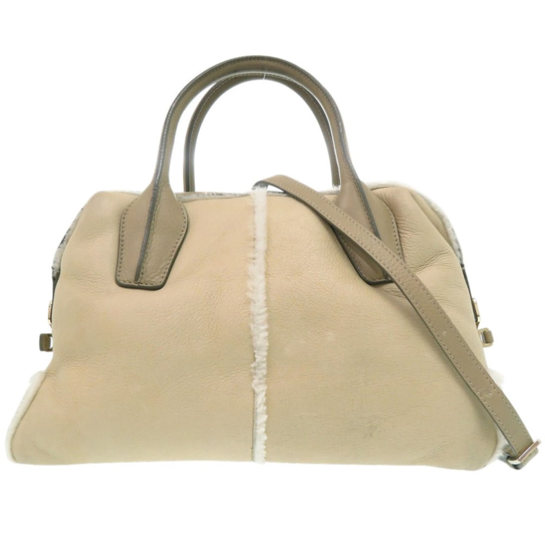 Tod's D Styling 2-way Handbag, Leather & Shearling, Beige, 0842TOD’S: --- Catalog ---Category: SizeSize (HxWxD): 22cm x 34cm x 16cm / 8.66'' x 13.38'' x 6.29''Category: DesignType: HandbagColor: Beige, GrayishGender: WomenMaterial: Leather , Leather Leather/Fur Type: Mo