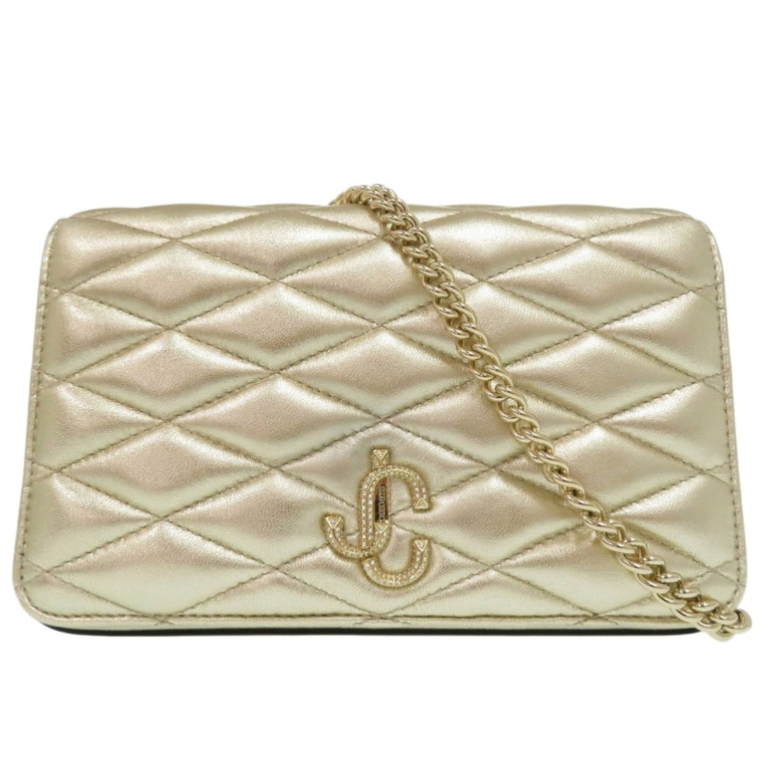 Jimmy Choo JC Bar Quilted Wallet Chain Long Leather Beige 0727JIMMY CHOO: --- Catalog ---Category: SizeSize (HxWxD): 13cm x 21cm x 3.5cm / 5.11'' x 8.26'' x 1.37''Category: DesignType: Chain/Shoulder walletColor: Beige, Champagne goldGender: WomenMaterial: Leather Category: