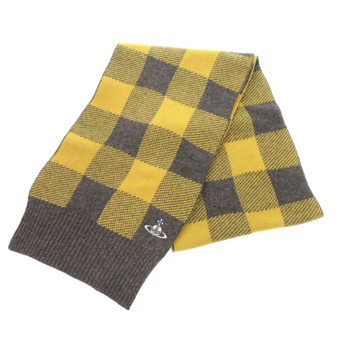 Vivienne Westwood check pattern orb wool scarf in yellow and gray 1724Vivienne: --- Catalog ---Category: SizeSize (LxW): 2m / 78.74''Category: DesignType: ShawlColor: Gray, YellowGender: WomenMaterial: Wool , Nylon Category: GeneralBrand: Vivienne WestwoodCountry of Origin: Japan