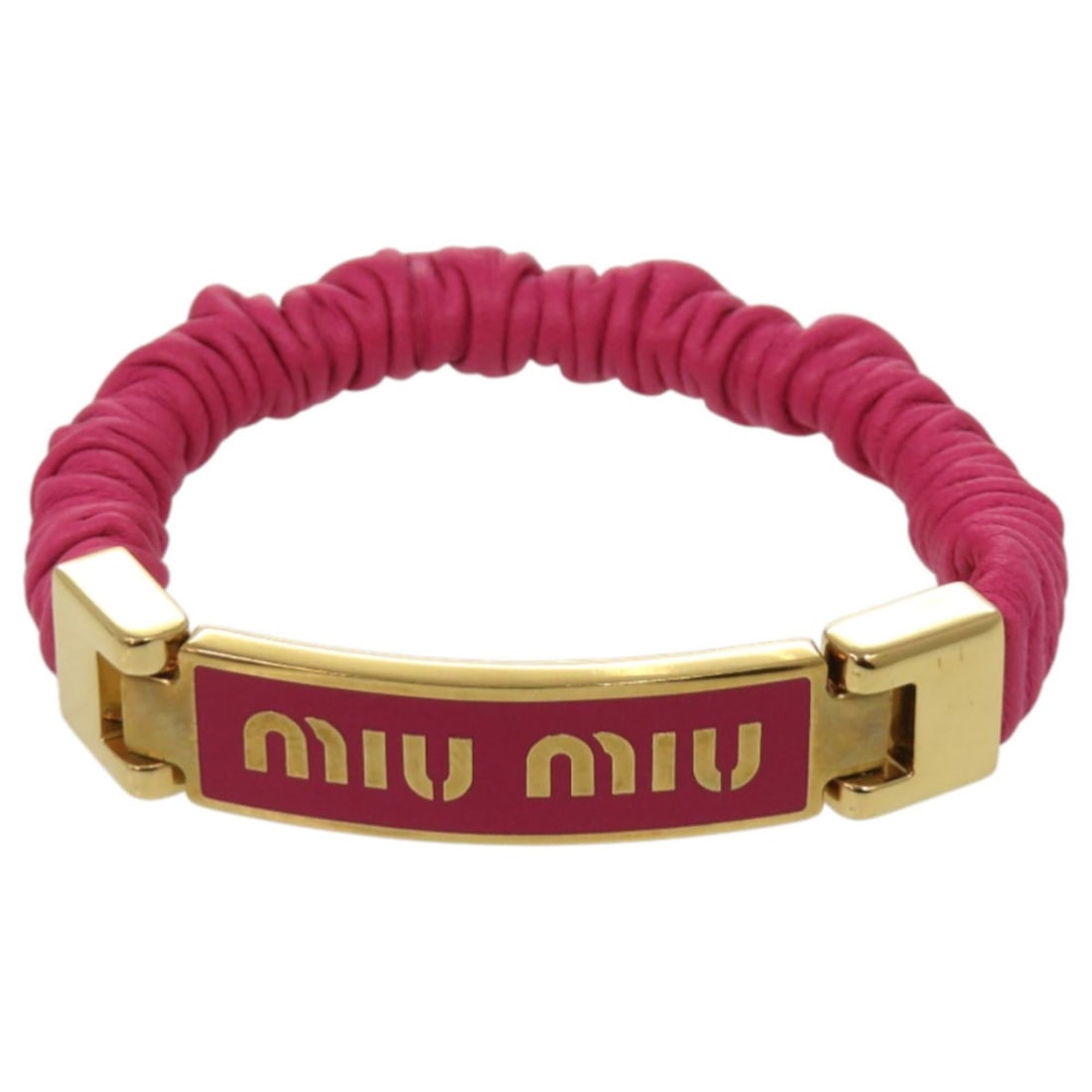 Miu Miu Miu Logo Nappa Leather Pink Bracelet 1792MIUMIU: --- Catalog ---Category: SizeLength: 14.5cm / 5.7''Category: DesignType: Charm braceletColor: Gold, PinkGender: WomenMaterial: LeatherCategory: GeneralBrand: Miu MiuCountry of Origin: Italy--- Item Li