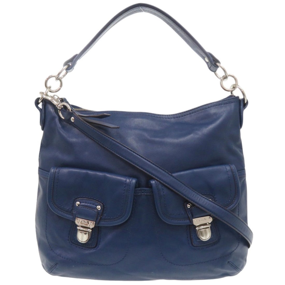 Coach 2-Way Leather Blue Shoulder Bag (0802COACH): --- Catalog ---Category: SizeSize (HxWxD): 32cm x 37cm x 8cm / 12.59'' x 14.56'' x 3.14''Category: DesignType: Shoulder bagColor: BlueGender: WomenMaterial: Leather Category: GeneralBrand: CoachCountr