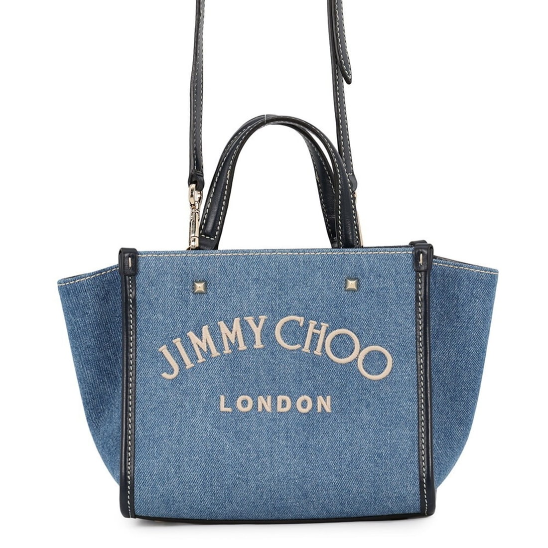 Jimmy Choo handbag, Varenne tote bag, small, denim leather, JI1630AW001266, JIMMY CHOO, 2-way,: --- Catalog ---Category: SizeSize (HxWxD): 17cm x 20cm x 10cm / 6.69'' x 7.87'' x 3.93''Category: DesignType: Handbag, Tote bagColor: Blue, Navy, WhiteGender: WomenMaterial: Denim , Leather Hardware C