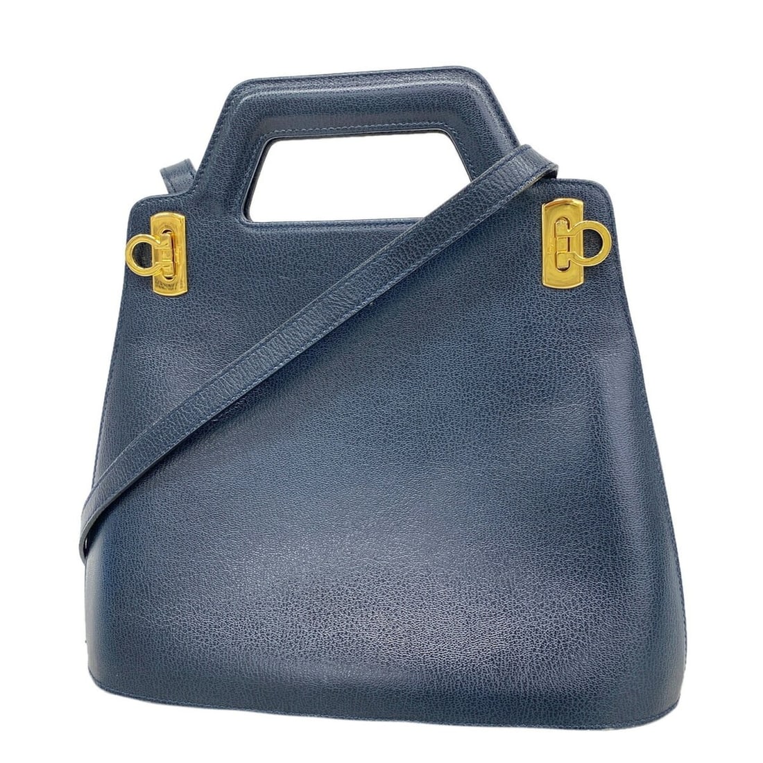Salvatore Ferragamo Gancini Leather Handbag, Navy, 2-way Bag for Women, P3514156: --- Catalog ---Category: SizeSize (HxWxD): 29cm x 29cm x 10cm / 11.41'' x 11.41'' x 3.93''Category: DesignType: HandbagColor: NavyGender: WomenMaterial: Leather Hardware Color: GoldCategory: GeneralBr