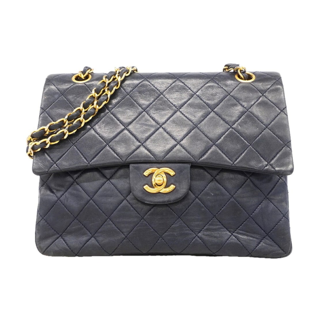Chanel Matelassé Shoulder Bag, Double Chain, Lambskin, Navy, Women's, OP025589 (1 of 12)