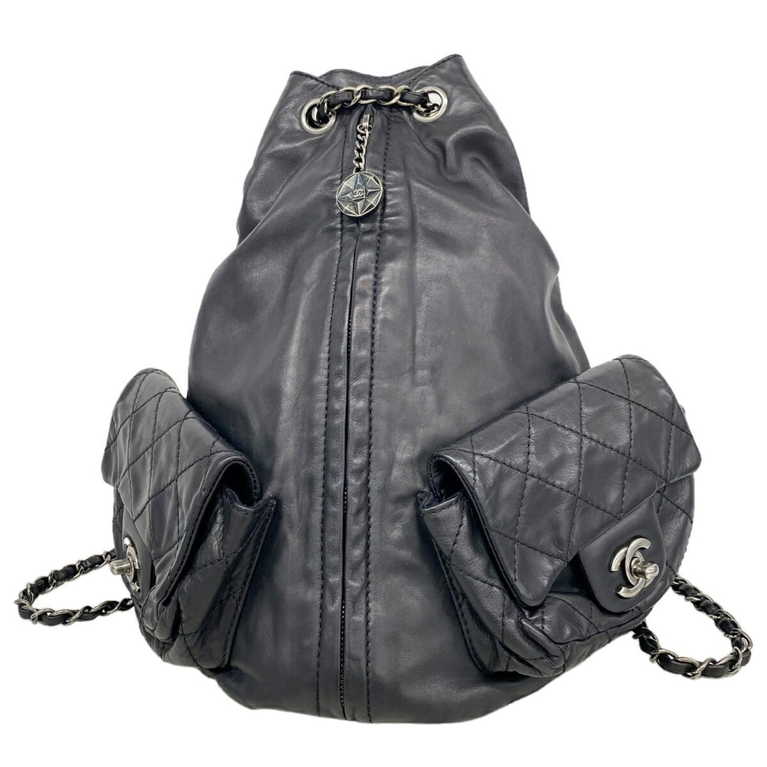 Chanel Matelassé Leather Backpack/Daypack, Black, Women's, OP025488: --- Catalog ---Category: SizeSize (HxWxD): 31cm x 24.5cm x 16cm / 12.2'' x 9.64'' x 6.29''Category: DesignType: BackpackColor: BlackGender: WomenMaterial: Leather Hardware Color: SilverCategory: Gener