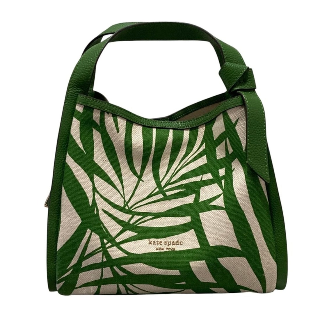 Kate Spade New York Knot Palm Canvas Medium Crossbody Tote Handbag Green Ivory Women's: --- Catalog ---Category: SizeSize (HxWxD): 21.5cm x 25cm x 14.5cm / 8.46'' x 9.84'' x 5.7''Category: DesignType: Handbag, Tote bagColor: Green, IvoryGender: WomenMaterial: Canvas , Leather Category: G