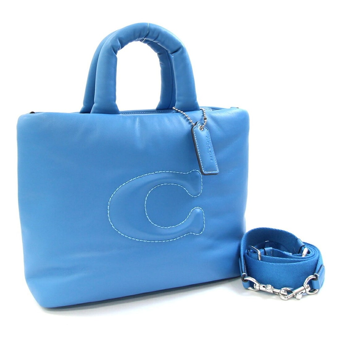 Coach 2-Way Handbag Pillow Tote CP095 Blue Smooth Leather Shoulder Bag for Women COACH: --- Catalog ---Category: SizeSize (HxWxD): 25cm x 30cm x 12cm / 9.84'' x 11.81'' x 4.72''Strap Length: 85cm - 132cm / 33.46'' - 51.96''Category: DesignType: HandbagColor: BlueGender: WomenMaterial: Le