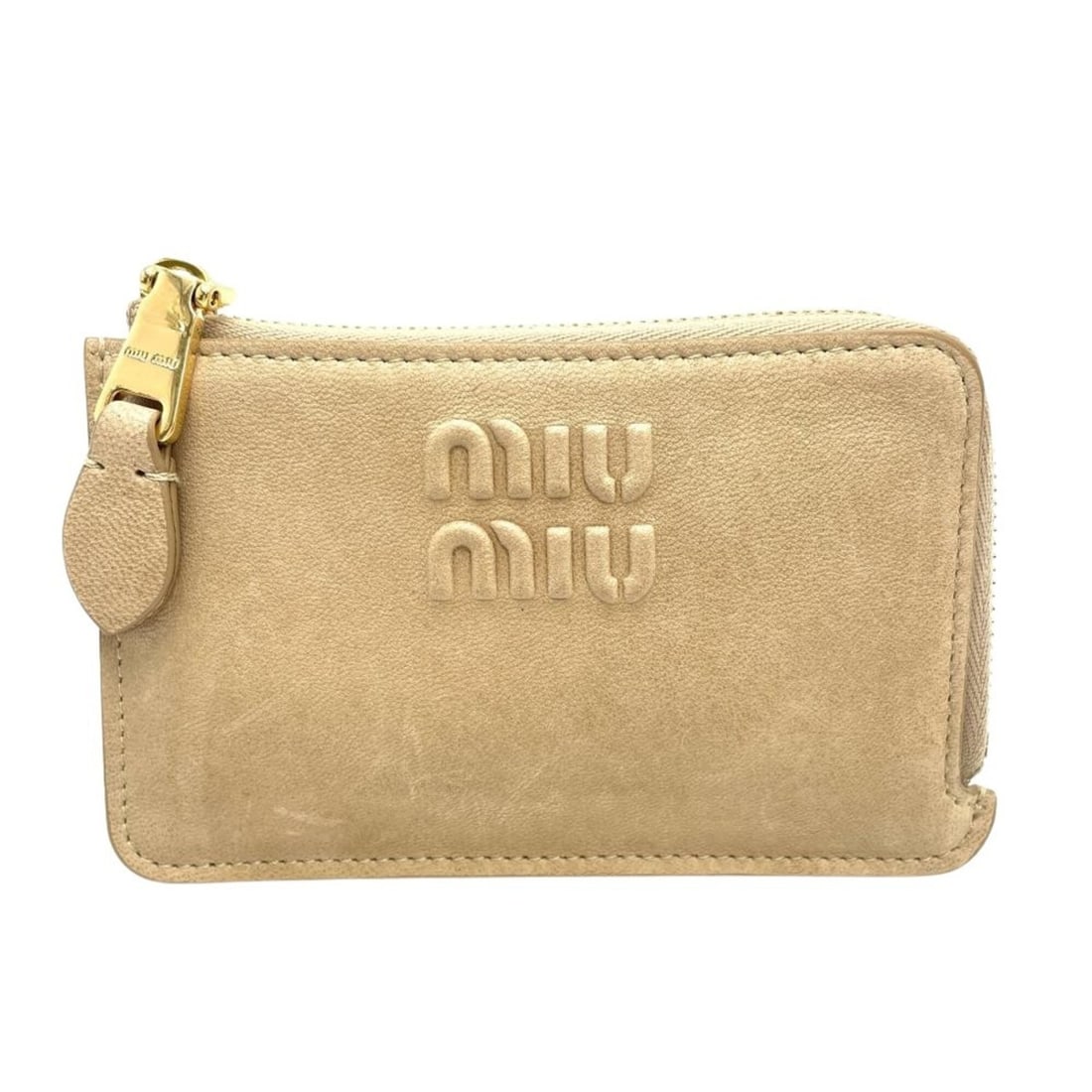 Miu Miu Miu Nappa Leather Envelope Business Card Holder/Card Case, Leather, 5MB066, Beige, Gold: --- Catalog ---Category: DesignType: Card caseColor: BeigeGender: WomenMaterial: Leather Category: GeneralBrand: Miu MiuCountry of Origin: ItalyCategory: Physical PropertiesSize (HxWxD): 8cm x 13cm / 