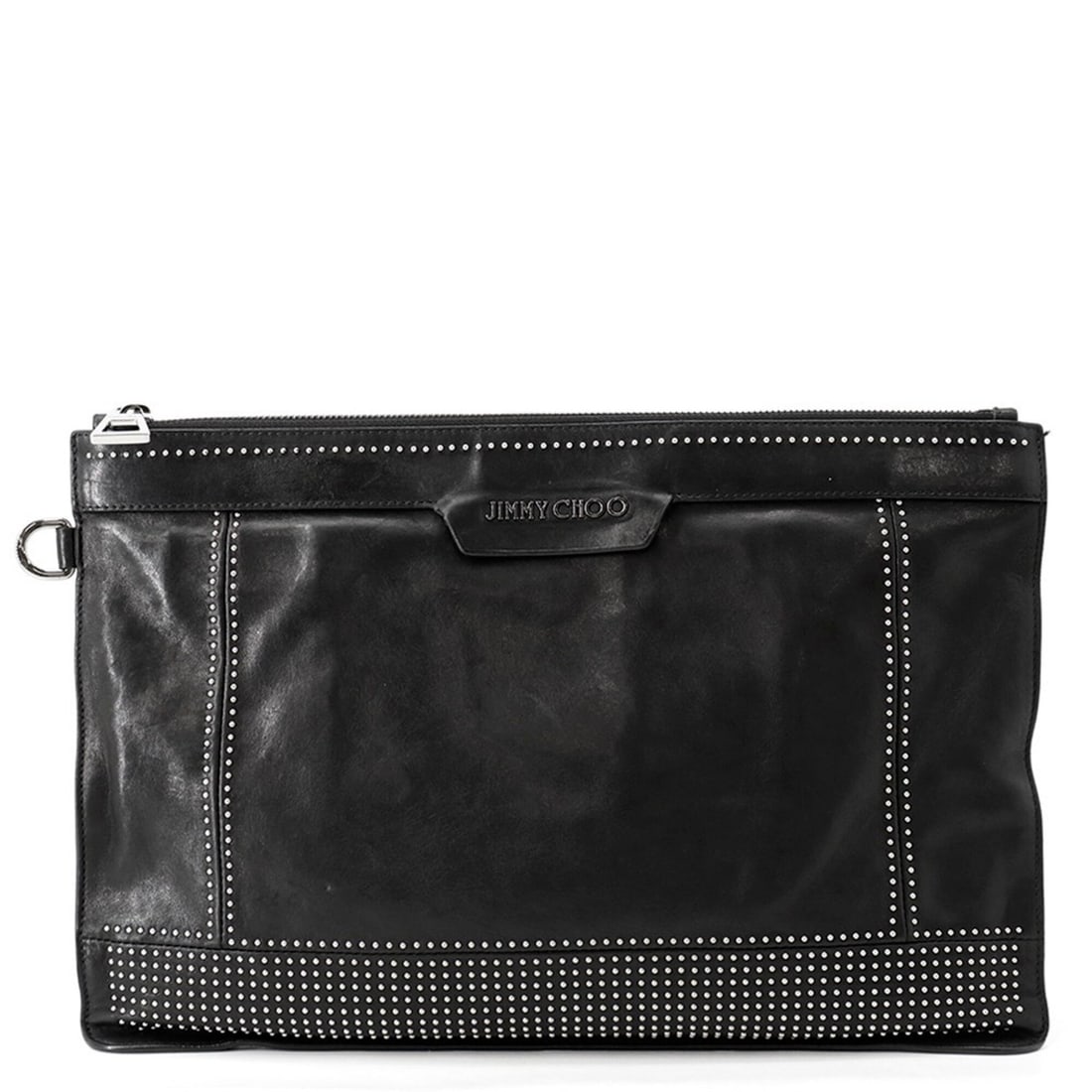 Jimmy Choo clutch bag, studded leather, JIMMY CHOO handbag, black, Choo,: --- Catalog ---Category: SizeSize (HxWxD): 26cm x 37.5cm / 10.23'' x 14.76''Category: DesignType: Clutch bag, HandbagColor: BlackGender: MenMaterial: Leather Hardware Color: SilverCategory: GeneralBra