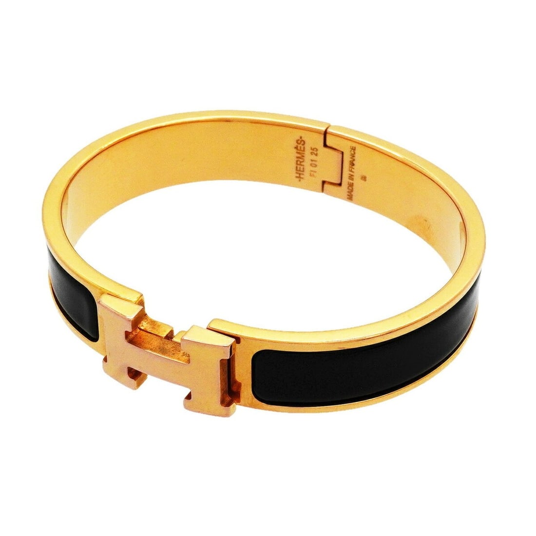 Hermes Bangle Clic Clac PM GP Plated Gold Black Women's OP018636 (1 of 16)