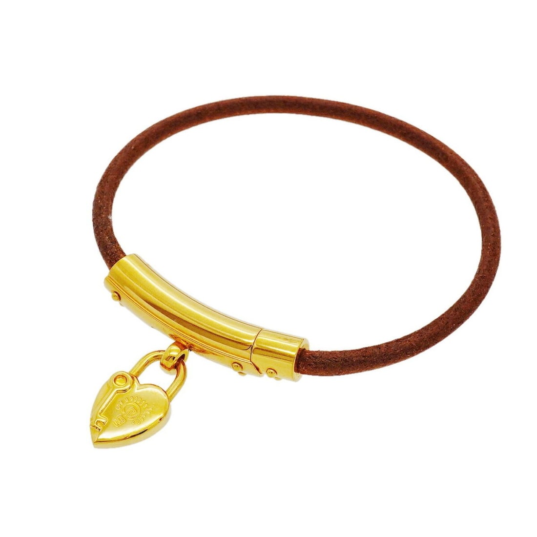 Hermes Viviride Fantasy Heart Bracelet, GP Plated Leather, Gold Brown, Women's: --- Catalog ---Category: SizeLength: 15.5cm / 6.1''Category: DesignType: Charm braceletColor: Brown, GoldGender: WomenMaterial: Gold plating, LeatherCategory: GeneralBrand: Hermes--- Item List ---Sect