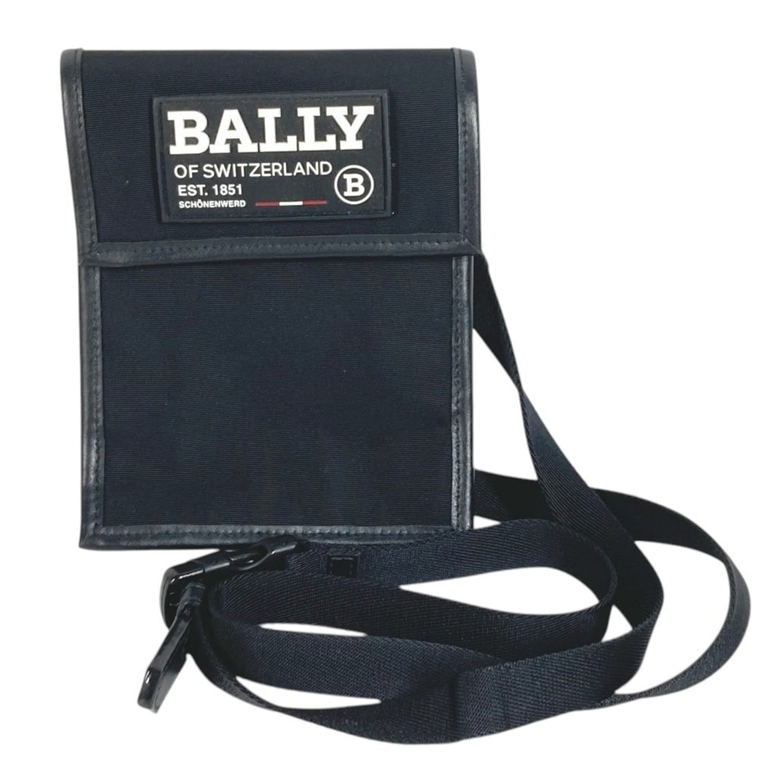 BALLY Logo Bag, Crossbody Flap Shoulder Nylon Canvas, Men's & Women's, Black: --- Catalog ---Category: SizeSize (HxWxD): 18cm x 14cm x 4.5cm / 7.08'' x 5.51'' x 1.77''Category: DesignType: Shoulder bagColor: BlackGender: Men,WomenMaterial: Nylon canvas Category: GeneralBrand: B