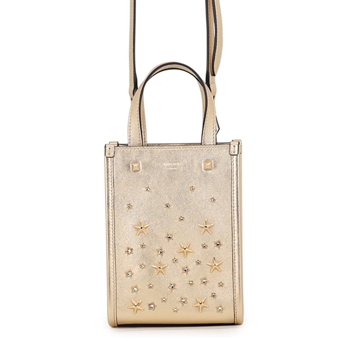 Jimmy Choo handbag N S Mini Tote Star Calf Leather Rhinestone MININSTOTEAUR JIMMY CHOO 2-way: --- Catalog ---Category: SizeSize (HxWxD): 17.5cm x 13cm x 7.5cm / 6.88'' x 5.11'' x 2.95''Category: DesignType: Handbag, Shoulder bagColor: GoldGender: WomenMaterial: Rhinestone , Leather Hardware Co