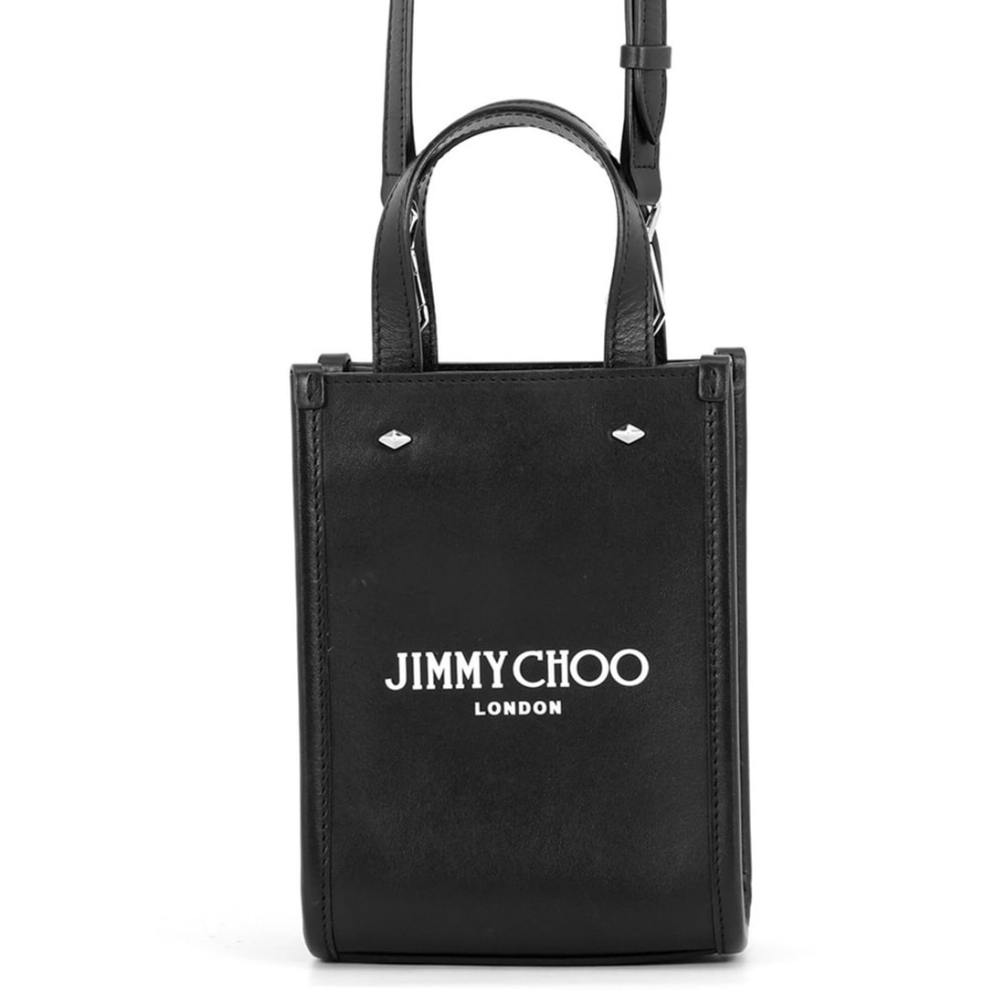 Jimmy Choo Mini North South Tote Handbag, Smooth Calf Leather, MININSTOTEANR, JIMMY CHOO, 2-way,: --- Catalog ---Category: SizeSize (HxWxD): 17.5cm x 13cm x 7.5cm / 6.88'' x 5.11'' x 2.95''Category: DesignType: Handbag, Shoulder bagColor: BlackGender: WomenMaterial: Leather Hardware Color: SilverC