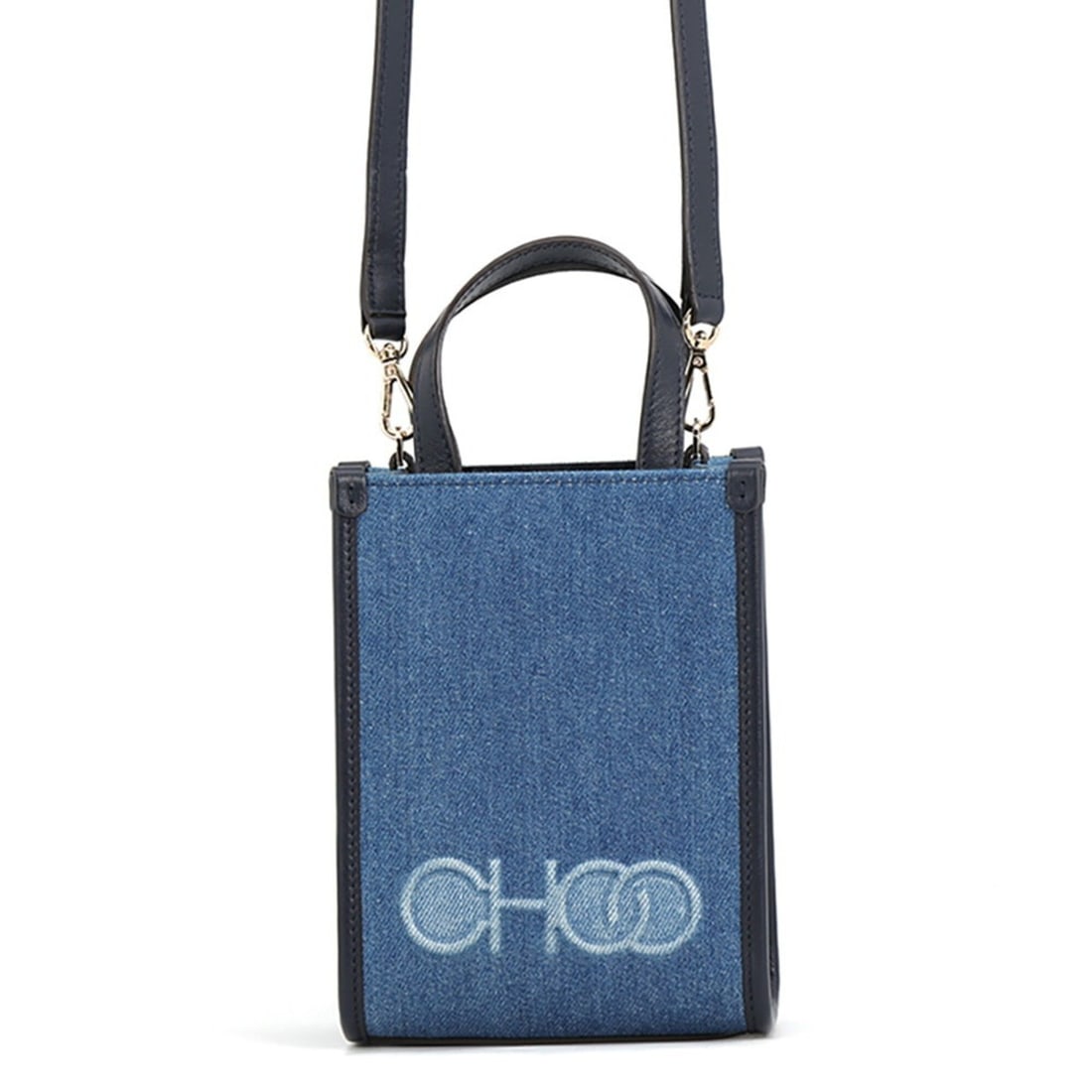 Jimmy Choo handbag, mini tote, canvas, leather, JIMMY CHOO, 2-way, CHOO: --- Catalog ---Category: SizeSize (HxWxD): 18cm x 13.5cm x 7.5cm / 7.08'' x 5.31'' x 2.95''Category: DesignType: Handbag, Shoulder bagColor: Blue, NavyGender: WomenMaterial: Canvas , Leather Hardware 