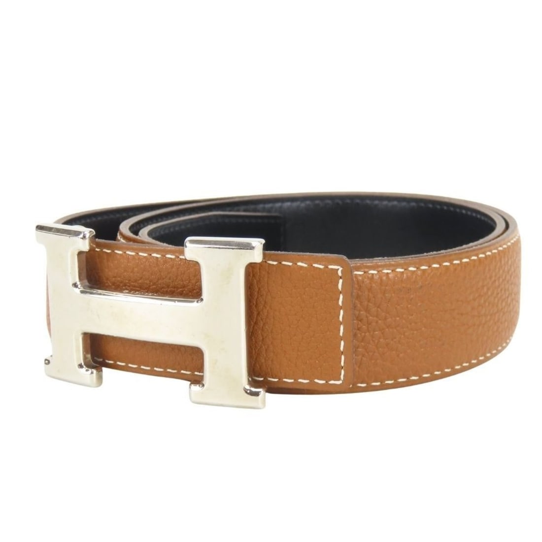 Hermes Constance 80 Belt, Togo Box Calf Leather, Gold/Black with Silver Hardware, Reversible H-Belt,: --- Catalog ---Category: SizeLength: 77cm - 82cm / 30.31'' - 32.28''Category: DesignType: Standard beltColor: Black, GoldGender: Men,WomenLeather/Fur Type: Box calf leather, Togo leatherMaterial (Stra