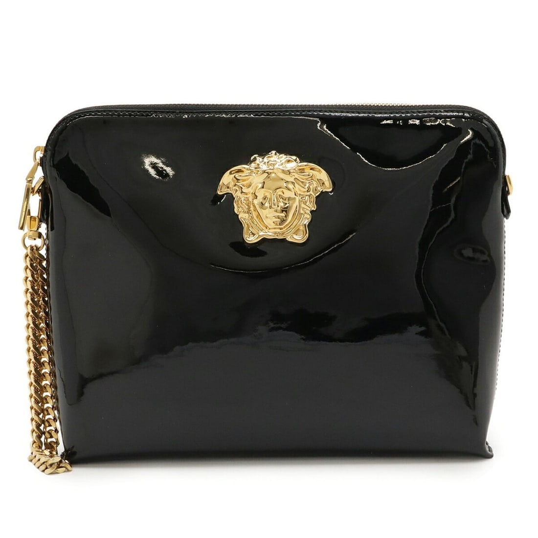 VERSACE Versace Medusa Clutch Bag Second Enamel Patent Leather Black: --- Catalog ---Category: SizeWeight: 390g / 13.75oz.Size (HxWxD): 21cm x 26.5cm x 3.5cm / 8.26'' x 10.43'' x 1.37''Category: DesignType: Clutch bagColor: BlackGender: WomenMaterial: Leather Leather/Fu