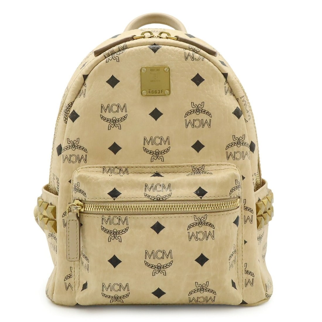 MCM Visetos Stark Backpack Mini Rucksack Studded Coated Canvas Beige MMK6SVE41IG001 (1 of 10)