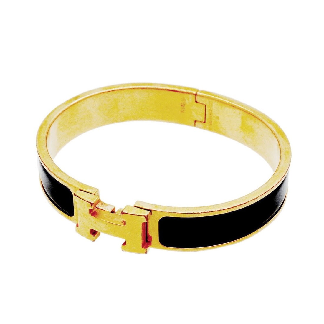 Hermes Bangle Clic Clac PM GP Plated Gold Black Women's (1 of 16)