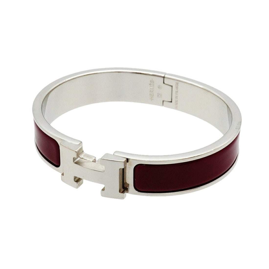 Hermes Bangle Clic Clac PM Metal Silver Red Women's: --- Catalog ---Category: SizeLength: 15.5cm / 6.1''Category: DesignType: BangleColor: Red color, SilverGender: WomenMaterial: MetalCategory: GeneralBrand: Hermes--- Item List ---Section: ConditionRank