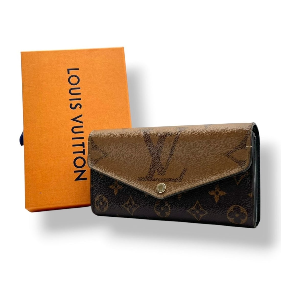 LOUIS VUITTON M68796 Portefeuille Sarah Monogram Reverse Flap Long Wallet Leather Brown Bi-fold (1 of 20)