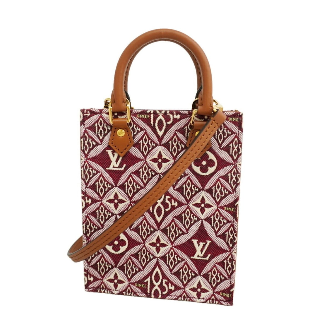 Louis Vuitton Monogram Jacquard Handbag, SINCE 1854, Petite Sac Plat, M69846, Bordeaux, 2-way bag: --- Catalog ---Category: SizeSize (HxWxD): 17cm x 14cm x 4.5cm / 6.69'' x 5.51'' x 1.77''Category: DesignType: HandbagColor: BordeauxGender: WomenCategory: GeneralMPN: M69846Brand: Louis Vuitton--- It