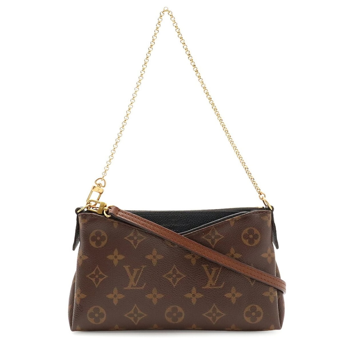 LOUIS VUITTON Louis Vuitton Monogram Pallas Clutch Shoulder Bag with Chain, Noir Black M41639: --- Catalog ---Category: SizeSize (HxWxD): 13cm x 22cm x 4.5cm / 5.11'' x 8.66'' x 1.77''Category: DesignType: Clutch bag, Shoulder bagColor: Black, Monogram, Noir, WhiteGender: WomenMaterial: Monogra