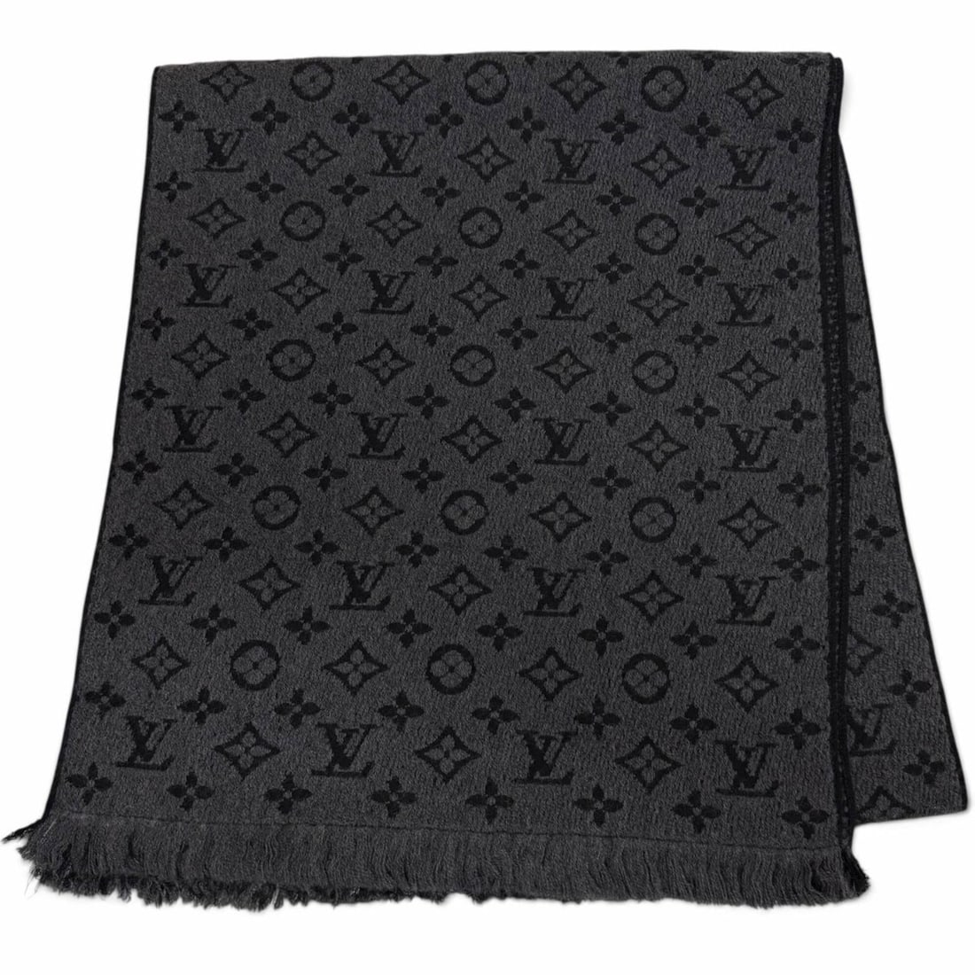 LOUIS VUITTON M78526 Monogram Classic 100% Wool Stole/Scarf, Anthracite, Made in Italy, Men's, (1 of 20)