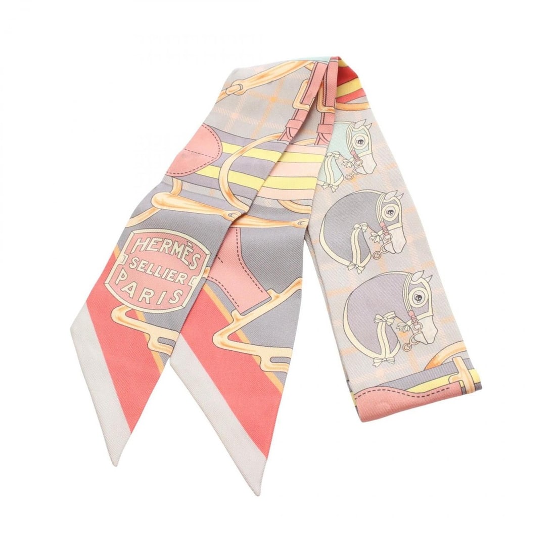 Hermes Twilly Sellier Ribbon Scarf Muffler Silk Women's Gray Orange Multicolor: --- Catalog ---Category: SizeSize (LxW): 83cm x 5cm / 32.67'' x 1.96''Category: DesignType: ScarfColor: Gray, Multi-color, OrangeGender: WomenMaterial: Silk Category: GeneralBrand: Hermes--- Item List