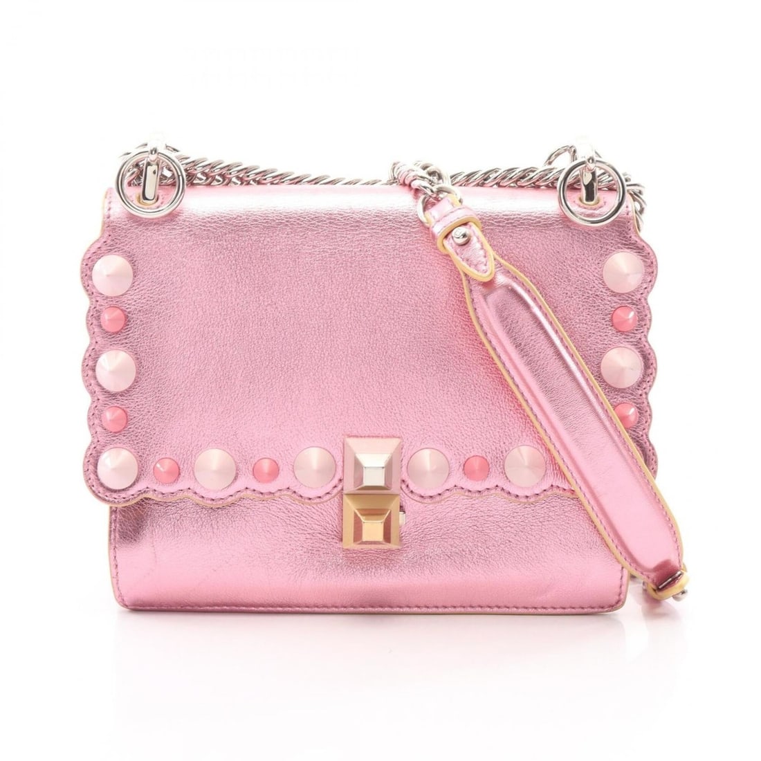 Fendi Mini Kan I Metallic Shoulder Bag/Handbag, Leather, Women's, Pink: --- Catalog ---Category: SizeSize (HxWxD): 16cm x 19cm x 4cm / 6.29'' x 7.48'' x 1.57''Category: DesignType: Handbag, Shoulder bagColor: PinkGender: WomenMaterial: Leather Category: GeneralBrand: Fend