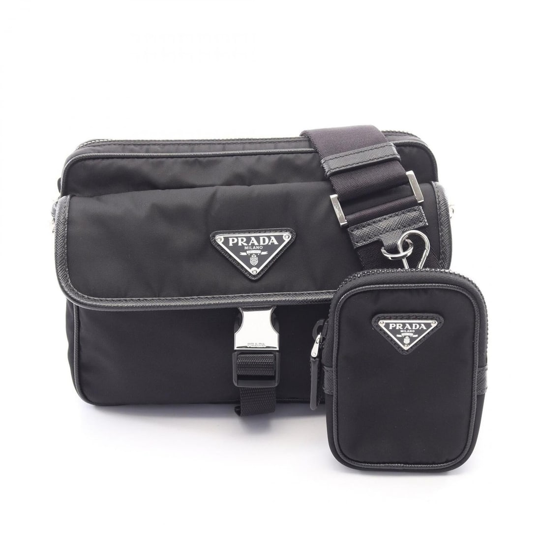 Prada PRADA Re-Nylon Shoulder Bag Handbag Nylon Saffiano Leather Men's Black (1 of 13)
