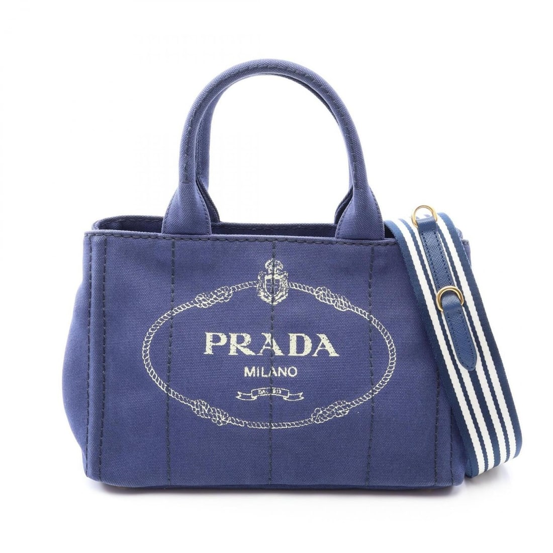 Prada CANAPA 2-Way Tote Bag/Handbag, Canvas, Women's, Navy: --- Catalog ---Category: SizeSize (HxWxD): 19cm x 28cm x 14cm / 7.48'' x 11.02'' x 5.51''Category: DesignType: Handbag, Tote bagColor: NavyGender: WomenMaterial: Canvas Category: GeneralBrand: Prada--