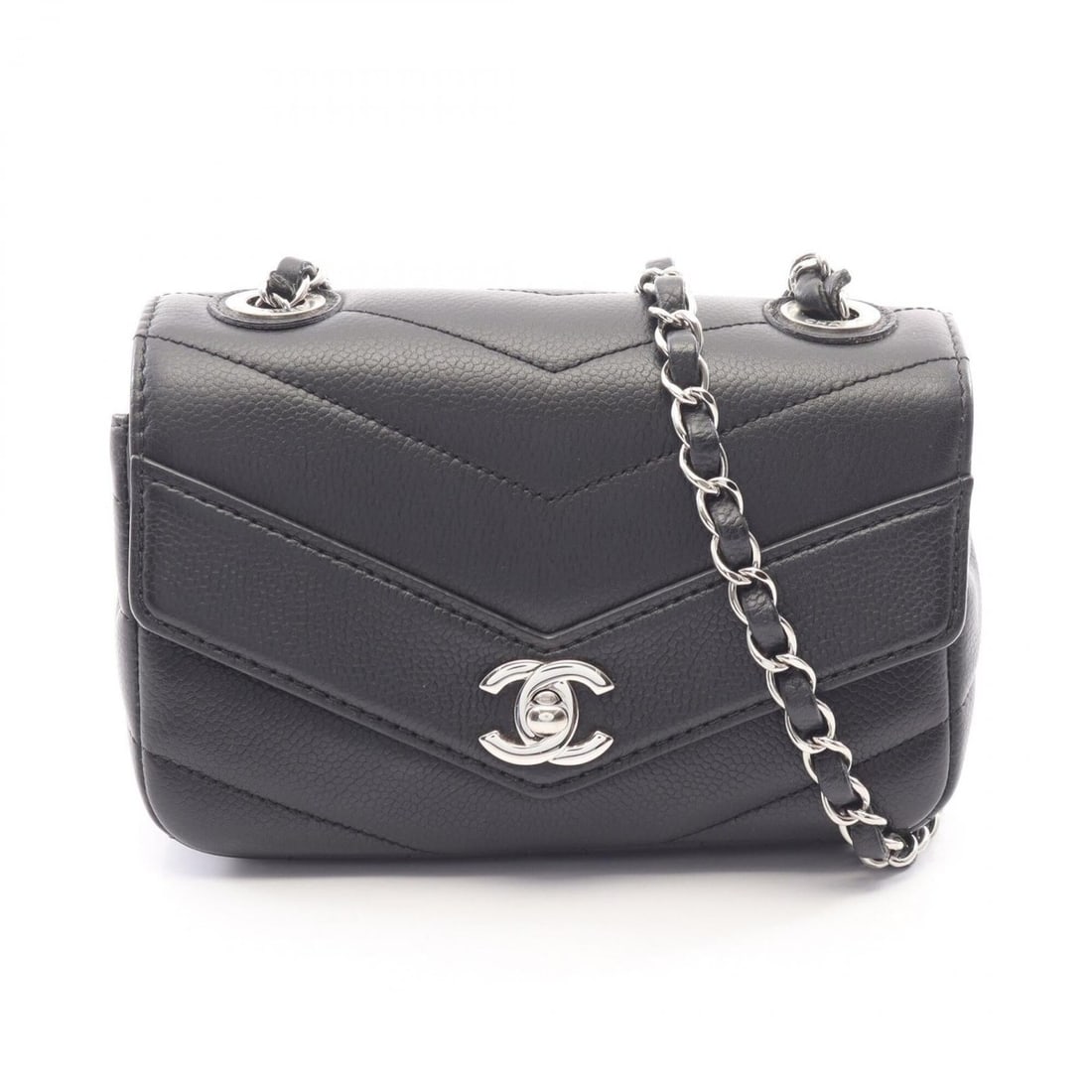 Chanel Chevron V-stitch Shoulder Bag/Handbag, Caviar Leather (Grained Calfskin), Women's, Black: --- Catalog ---Category: SizeSize (HxWxD): 12cm x 18cm x 6cm / 4.72'' x 7.08'' x 2.36''Category: DesignType: Handbag, Shoulder bagColor: BlackGender: WomenMaterial: Grained Calfskin Category: GeneralB