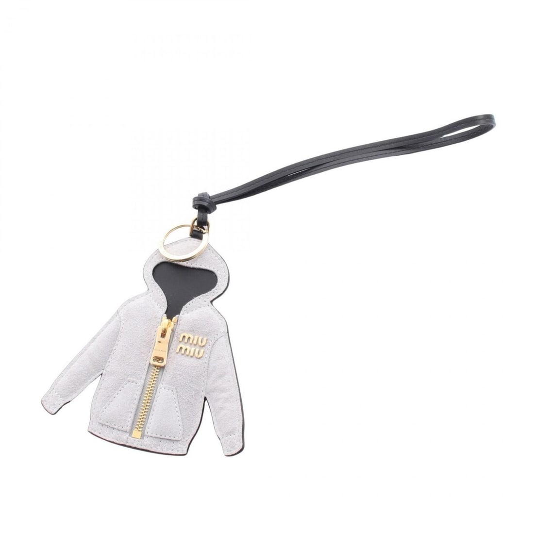 Miu Miu Miu Trick Keychain Accessory, Suede Leather, Women's, Gray/Black, 5TL5302CUJF0031: --- Catalog ---Category: SizeSize (HxWxD): 35.5cm x 13cm / 13.97'' x 5.11''Category: DesignType: KeyringColor: Black, GrayGender: WomenMaterial: LeatherLeather/Fur Type: Suede leatherCategory: General