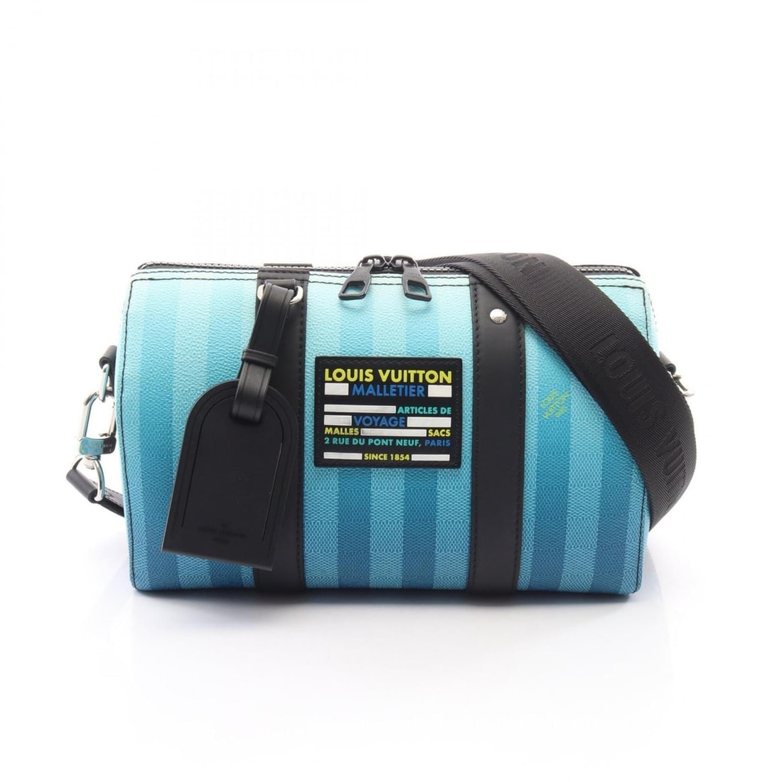 Louis Vuitton City Keepall Damier Stripe Shoulder Bag/Handbag, Coated Canvas and Leather, Men's,: --- Catalog ---Category: SizeSize (HxWxD): 16cm x 27cm x 11cm / 6.29'' x 10.62'' x 4.33''Category: DesignType: Handbag, Shoulder bagColor: Blue, Multi-colorGender: Men,WomenMaterial: Coated canvas , L