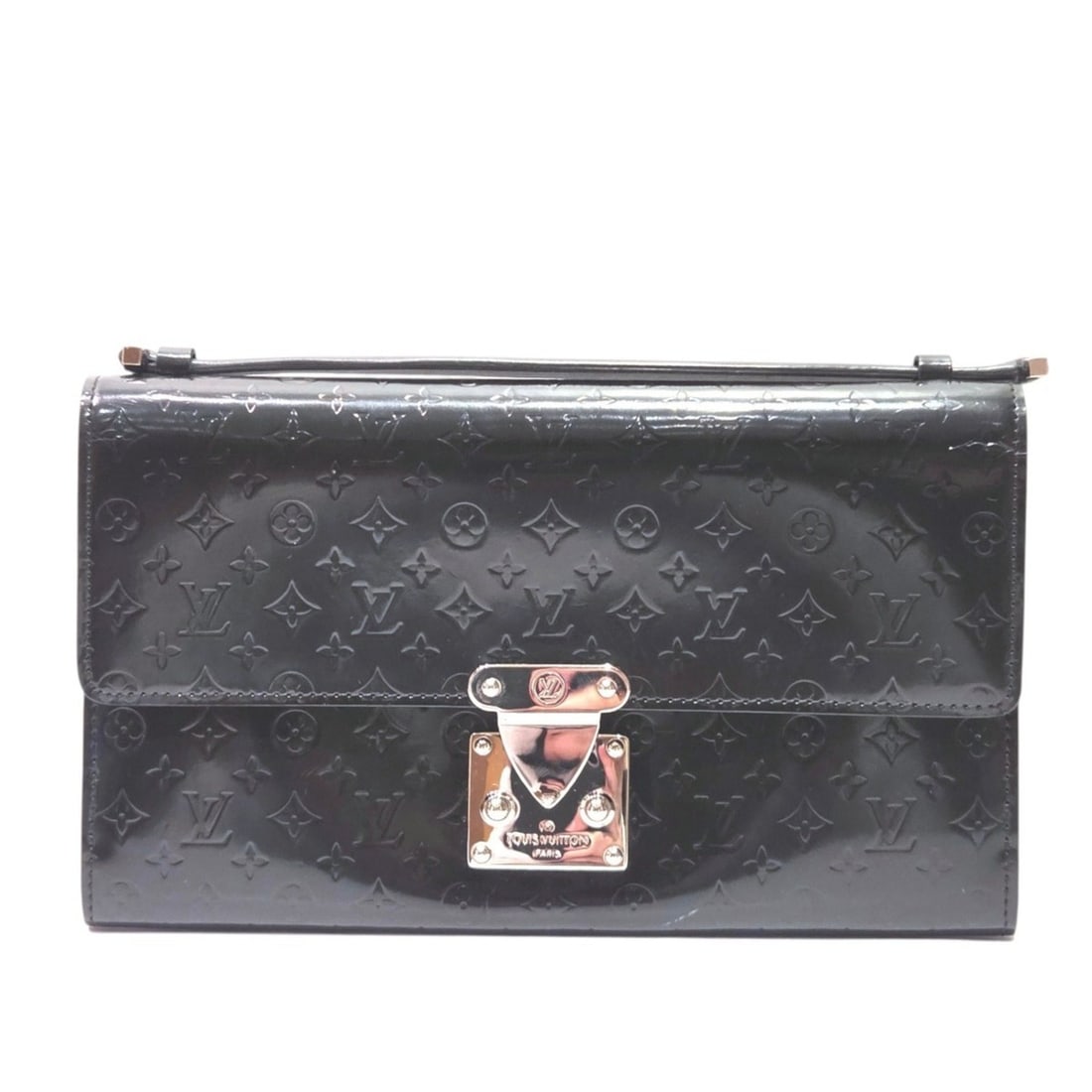Louis Vuitton Pochette Anouchka MM Second Bag, Monogram Mini Glacé Leather, M92230: --- Catalog ---Category: SizeSize (HxWxD): 13cm x 22cm x 2.5cm / 5.11'' x 8.66'' x 0.98''Category: DesignType: Clutch bagColor: BlackGender: Women,MenMaterial: Leather Category: GeneralBrand: Louis Vu