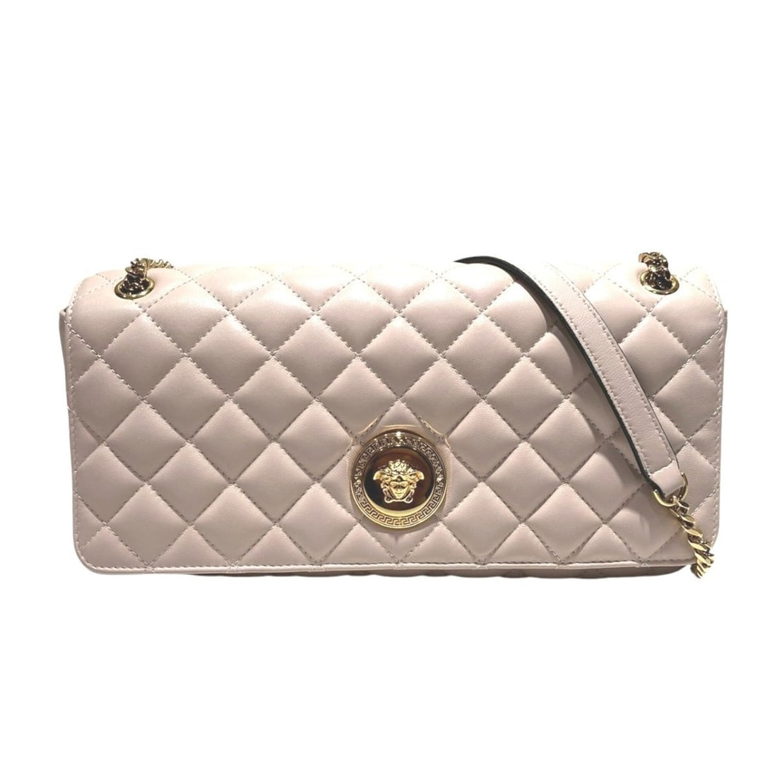 Versace Medusa Shoulder Bag, Lambskin, 1013353: --- Catalog ---Category: SizeSize (HxWxD): 15cm x 27cm x 7cm / 5.9'' x 10.62'' x 2.75''Category: DesignType: Shoulder bagColor: PinkGender: WomenMaterial: Leather Category: GeneralBrand: Versace--- It