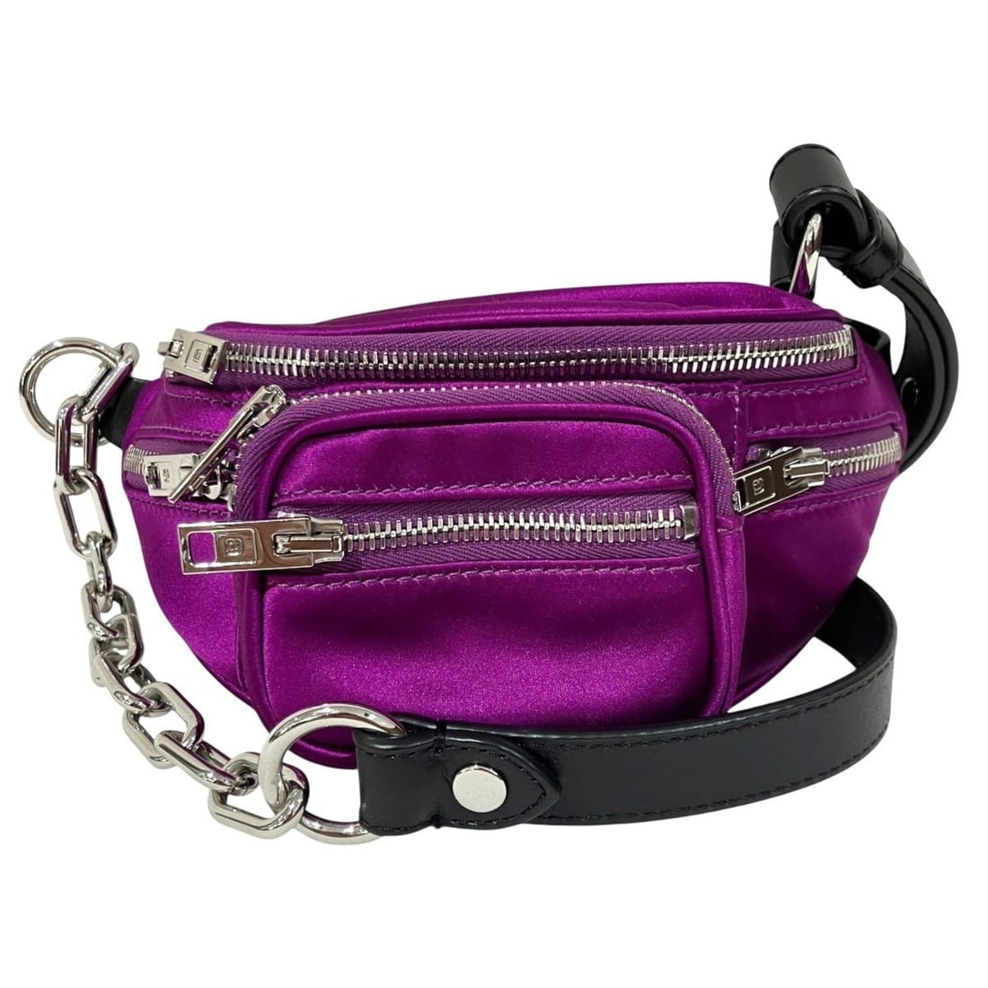 Alexander Wang Attika Mini Fanny Pack Shoulder Bag Satin Leather: --- Catalog ---Category: SizeSize (HxWxD): 10.5cm x 21.5cm x 9.5cm / 4.13'' x 8.46'' x 3.74''Category: DesignType: Shoulder bagColor: PurpleGender: Women,MenMaterial: Satin , Leather Category: General