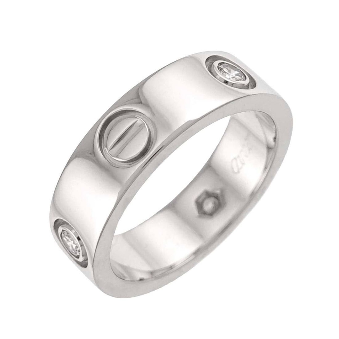 Cartier Love Ring #51, Half Diamond 3P, 18K WG White Gold 750. (1 of 14)