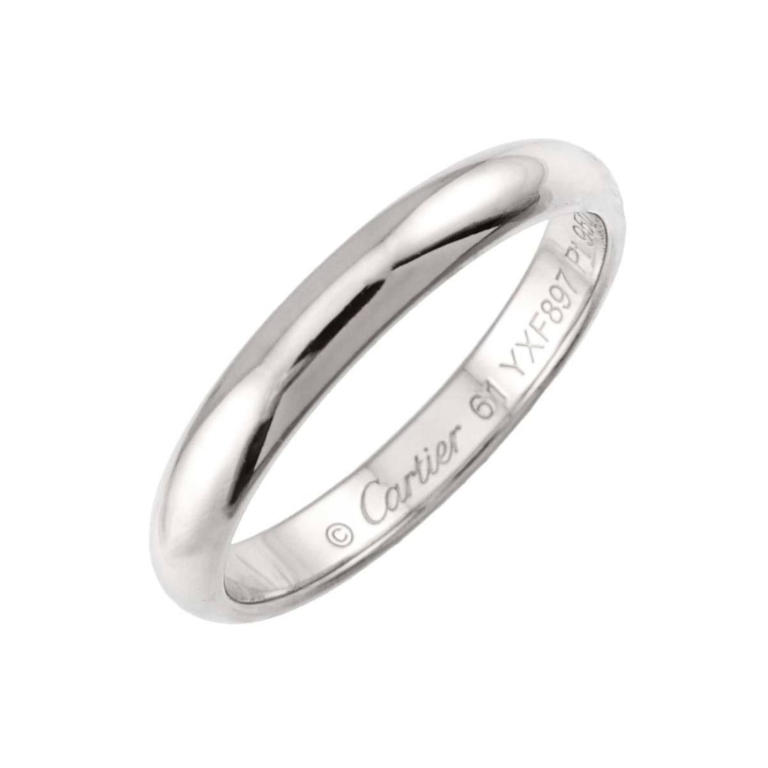 Cartier 1895 Classic #61 Ring, Platinum, 2.5mm width.: --- Catalog ---Category: SizeUS Size: 10Brand Size: 61Category: DesignType: Band ringGender: MenMaterial: Platinum 950Category: GeneralBrand: Cartier--- Item List ---Section: ConditionRanking: Rank SA