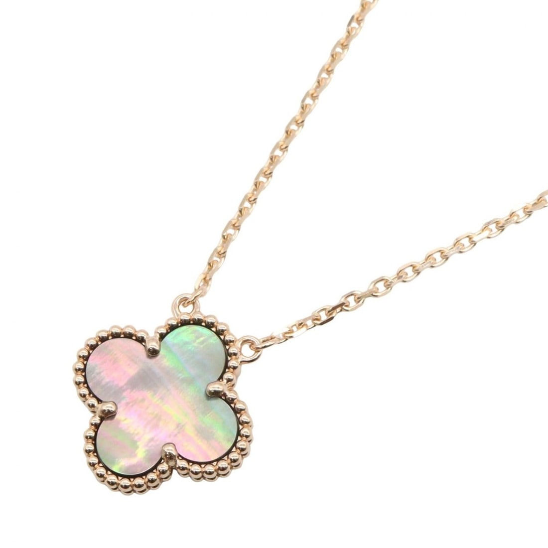 Van Cleef & Arpels Vintage Alhambra Grey Mother-of-Pearl Necklace, 18K Pink Gold (PG),: --- Catalog ---Category: SizePendant Size: 15mm x 15mm / 0.59'' x 0.59''Neck Circumference: 37 cm - 41.5 cm / 14.56'' - 16.33''Category: DesignColor: Gold, GrayGender: WomenMaterial: Pink gold (18K)Ne