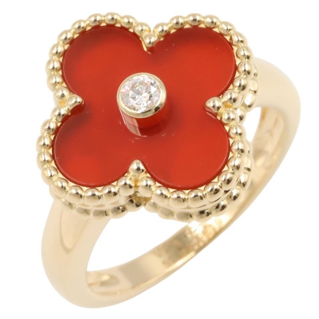 Van Cleef & Arpels Vintage Alhambra Carnelian 1PD Ring - 18K (Yellow Gold) Diamond Women's Gold Tone: --- Catalog ---Category: SizeJP Size: 10.5US Size: 5.5Category: DesignType: Band ringColor: Clear, Gold, Red colorGender: WomenMaterial: Yellow gold (18K)Category: GeneralBrand: Van Cleef & Arpels--- 