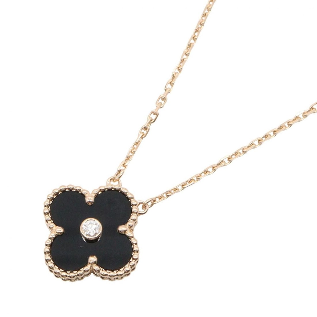 Van Cleef & Arpels Vintage Alhambra Onyx 1PD Necklace - 18KPG (Pink Gold) Diamond Women's Gold Tone: --- Catalog ---Category: SizePendant Size: 15mm x 15mm / 0.59'' x 0.59''Neck Circumference: 38 cm - 42 cm / 14.96'' - 16.53''Category: DesignGender: WomenMaterial: Pink gold (18K)Necklace Type: Neckla